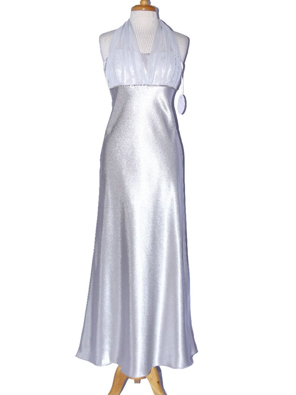 NWOT Dollar Fashion #3738 Satin & Chiffon Bridesmaid Evening Dress-Size M-SILVER